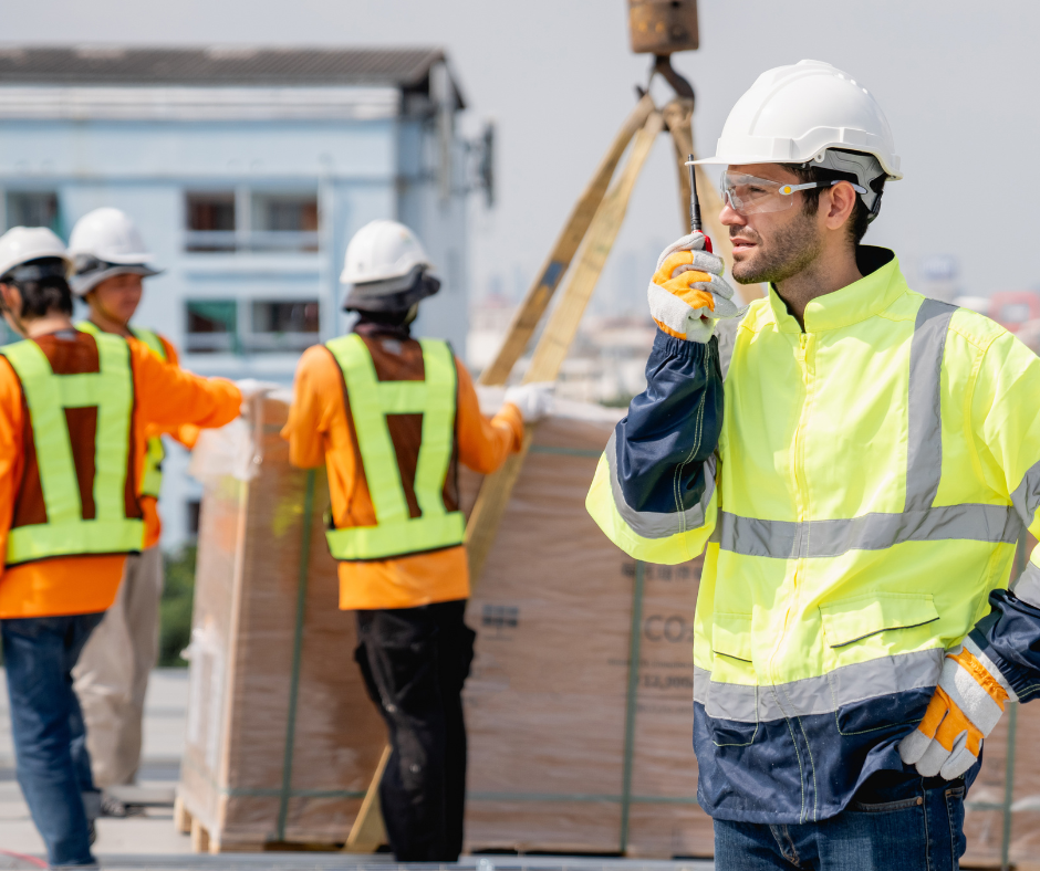 Construction workers wearing PPE.