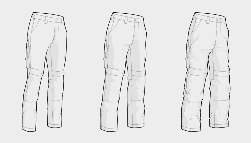 Three different work trouser fits