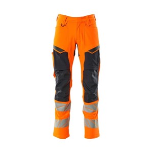 MASCOT® ACCELERATE SAFE ULTIMATE STRETCH 19479-711  Hi-Vis Trousers with kneepad pockets Orange/Navy W36.5 L32