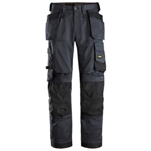 Snickers AllRound Work loose-fit stretch work trousers with cargo pockets in black. 