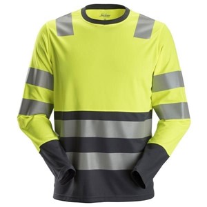 SNICKERS® 2433 AllroundWork, High-Vis Long Sleeve T-Shirt Class 2 Yellow/Grey L
