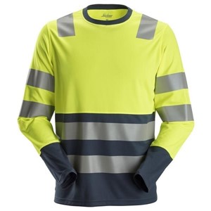 SNICKERS® 2433 AllroundWork, High-Vis Long Sleeve T-Shirt Class 2 Yellow/Navy L